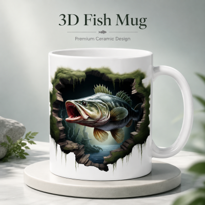 3D Fish Mug – Premium Ceramic Coffee Mug with 3D Aquatic Fish Wraparound Design, Microwave & Dishwasher Safe
